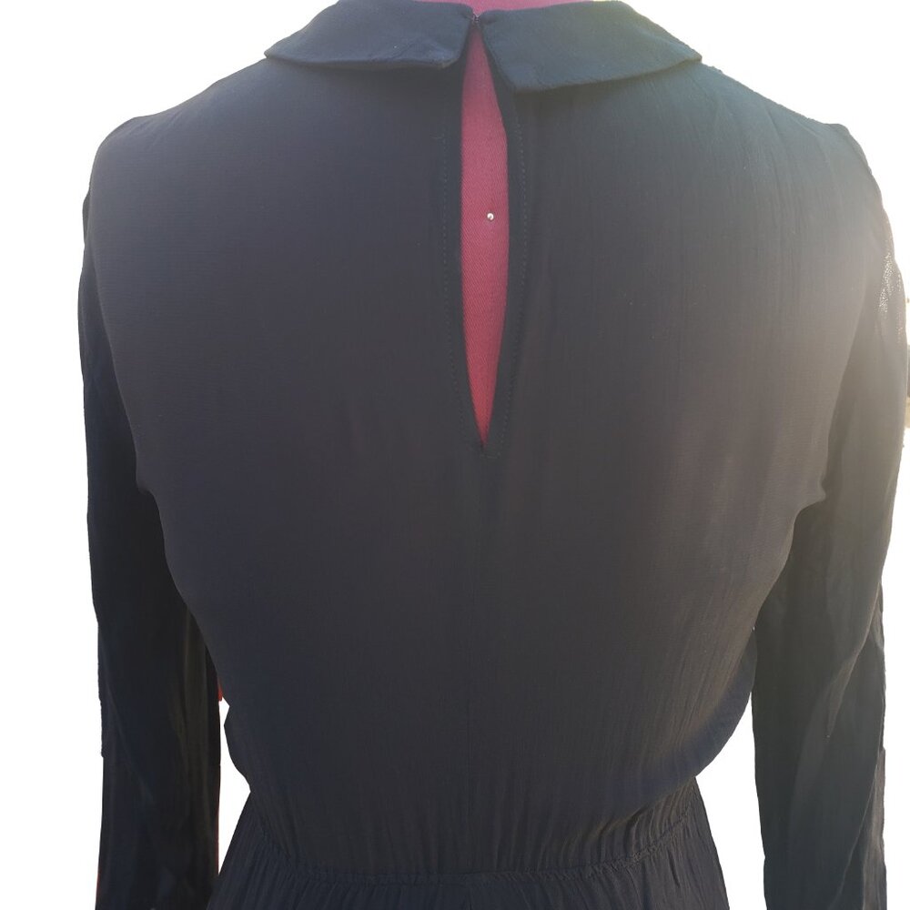 Reformation Dress Black Chiffon Collar Long Sleeve Mini Elastic Waist XSmall - Picture 7 of 9